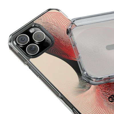 Red Impact MagSafe Phone Case for iPhone - Crimson Grid Vortex