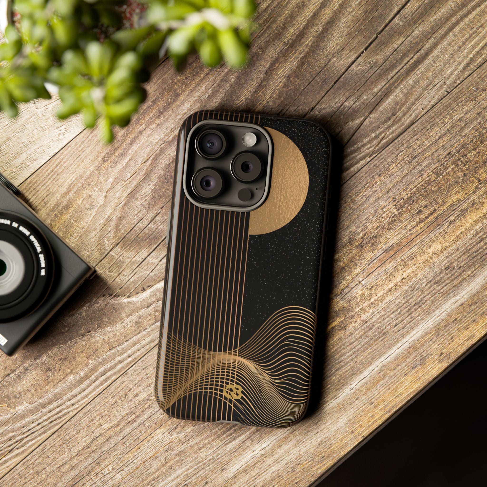 Gold Tough Phone Case for iPhone - Gilded Obsidian Dunes