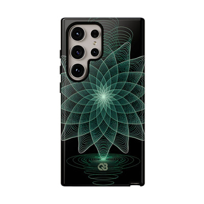 Green Tough Phone Case for Samsung - Cyan Signal Bloom