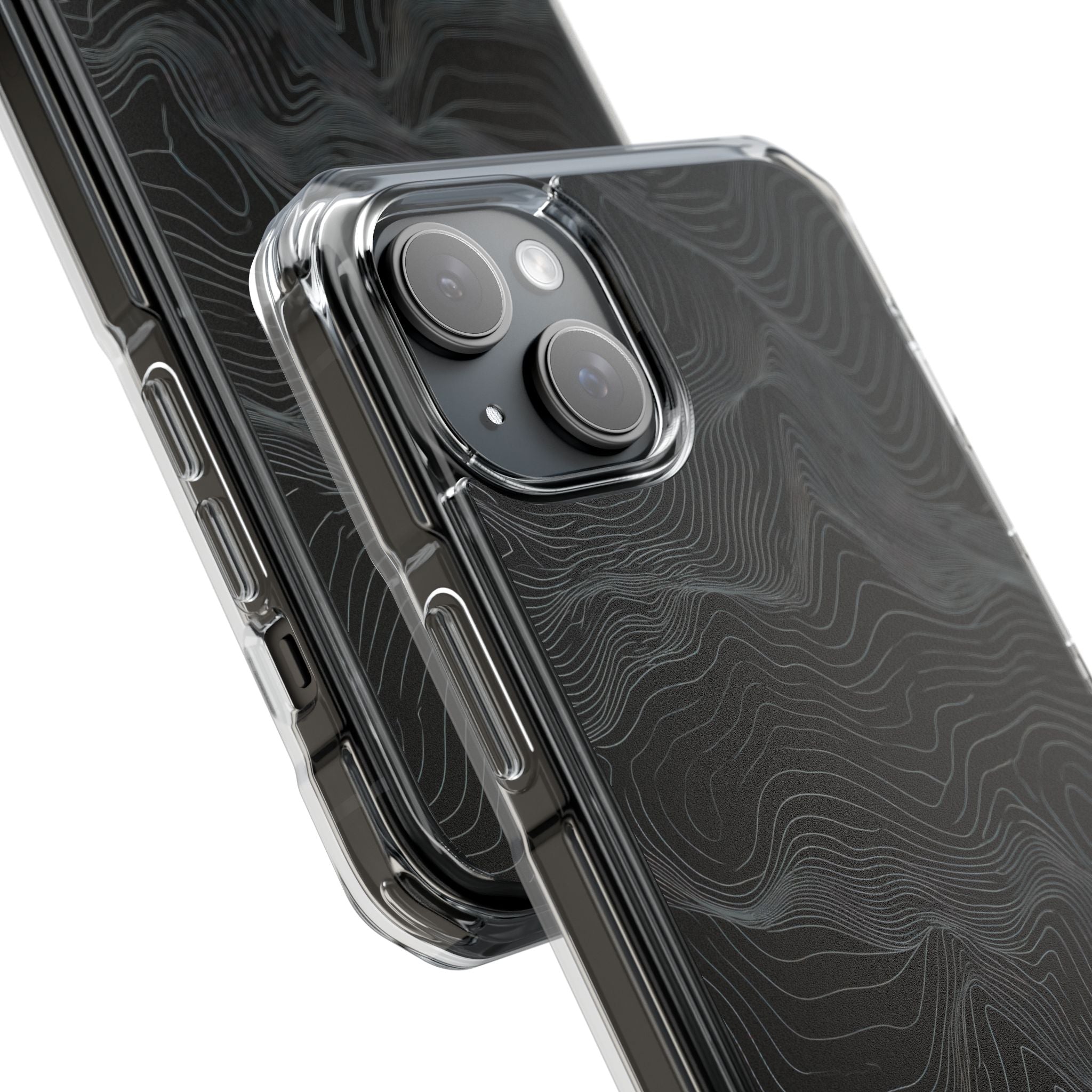 Black Impact MagSafe Phone Case for iPhone - Obsidian Topo Wireframe