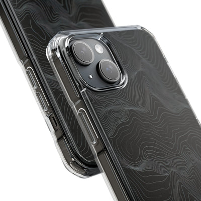 Black Impact MagSafe Phone Case for iPhone - Obsidian Topo Wireframe