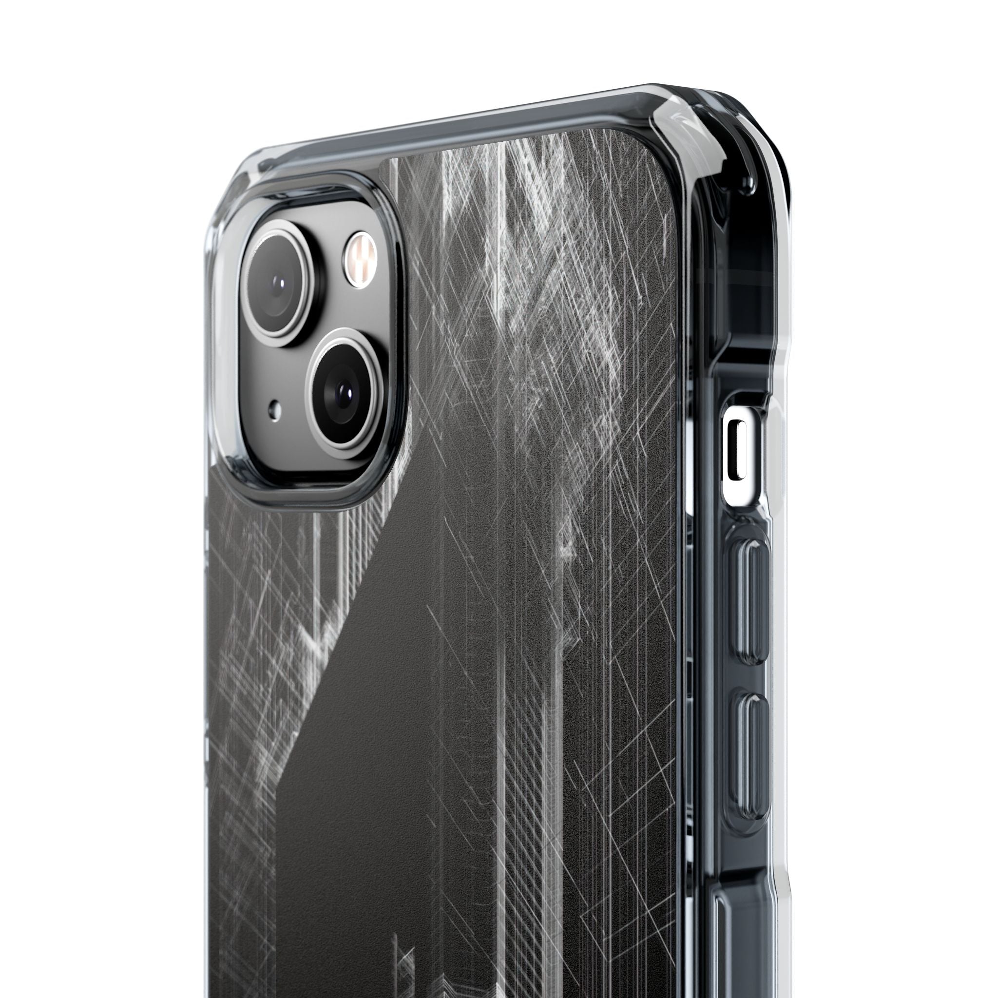 Black Impact MagSafe Phone Case for iPhone - Ghost Urban Wireframe