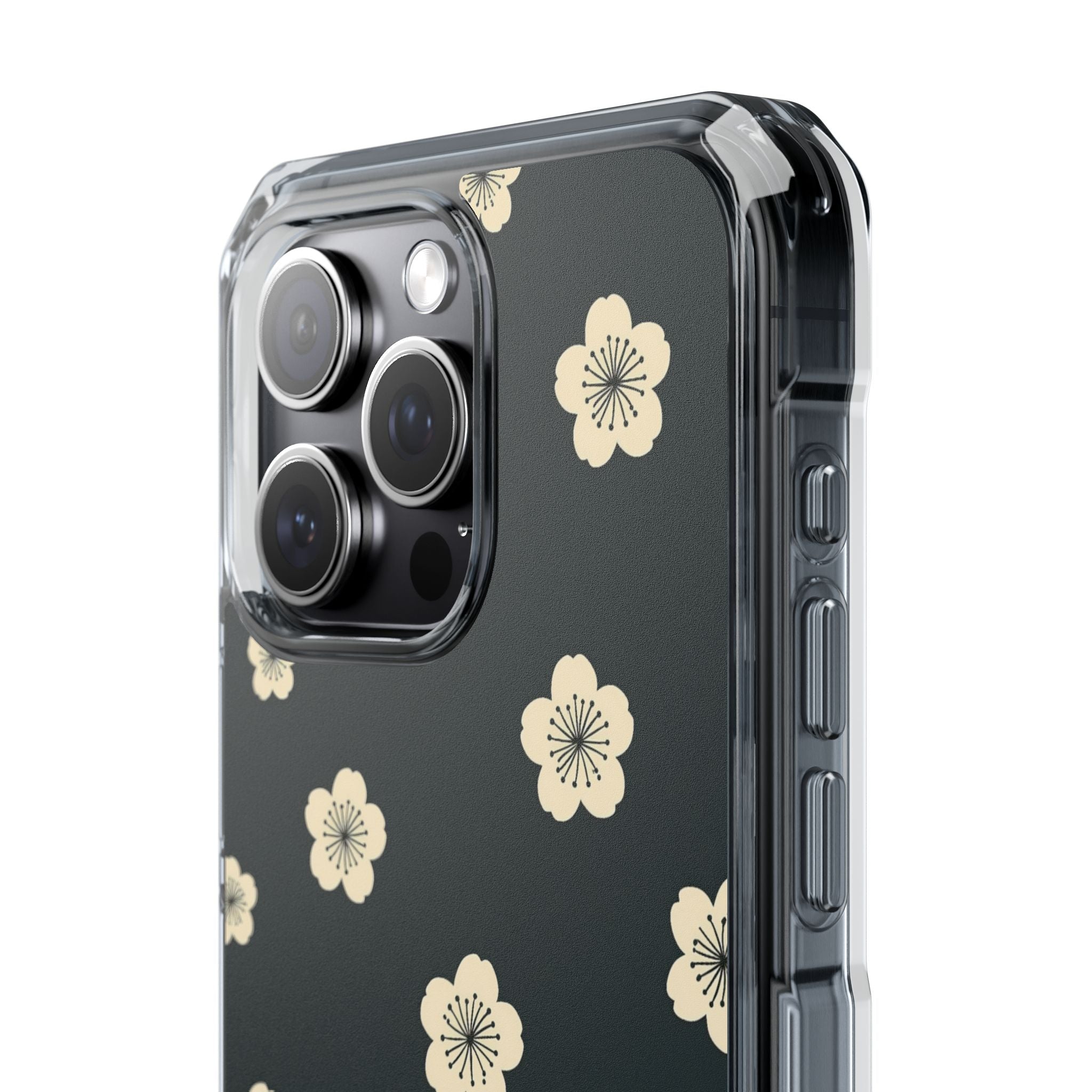 Teal Impact MagSafe Phone Case for iPhone - Obsidian Cream Petals