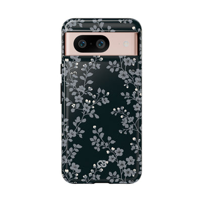 Black Tough Phone Case for Google Pixel - Midnight Slate Blossom