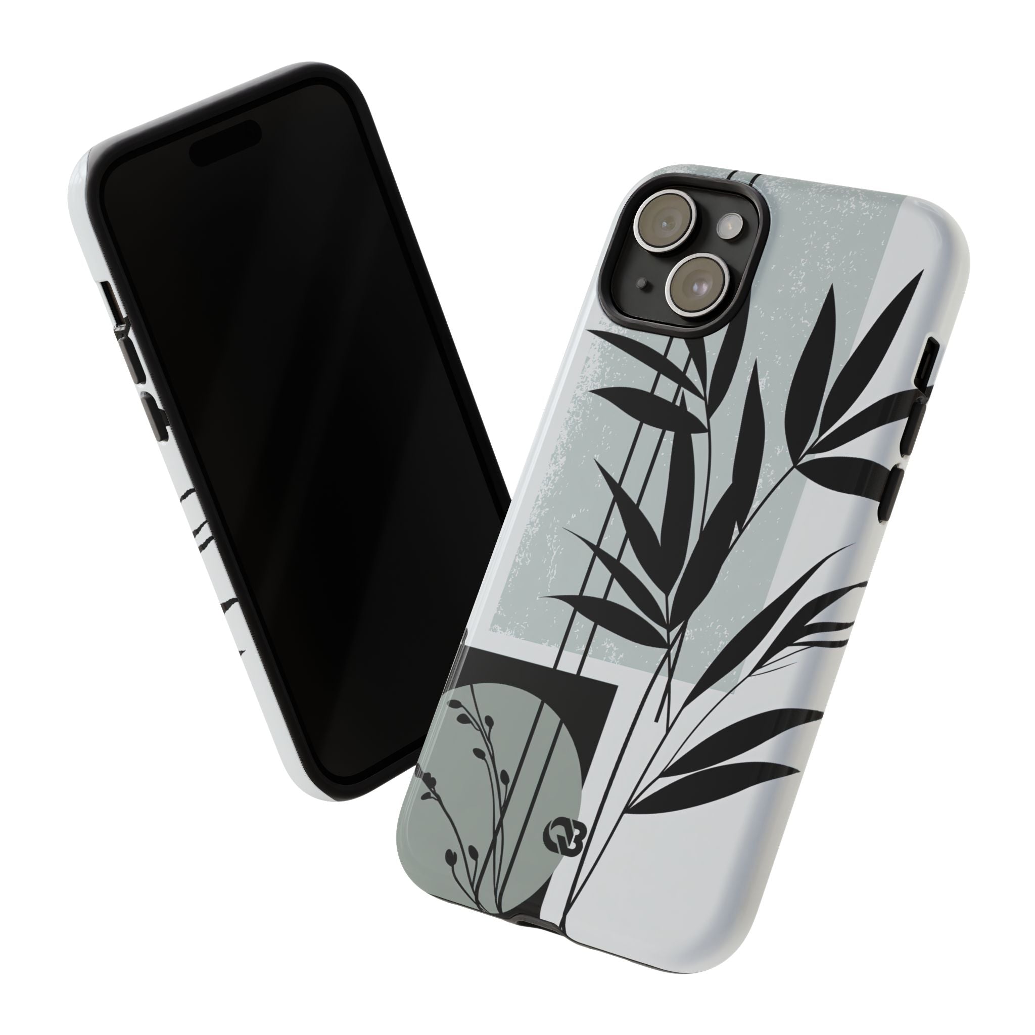 Grey Tough Phone Case for iPhone - Sage Bamboo Noir