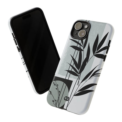 Grey Tough Phone Case for iPhone - Sage Bamboo Noir