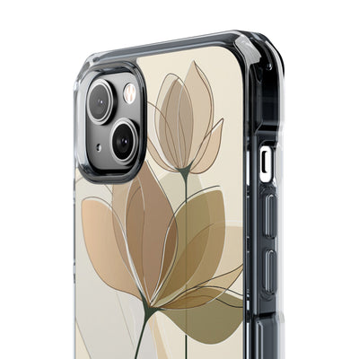 Beige Impact MagSafe Phone Case for iPhone - Muted Ochre Petals