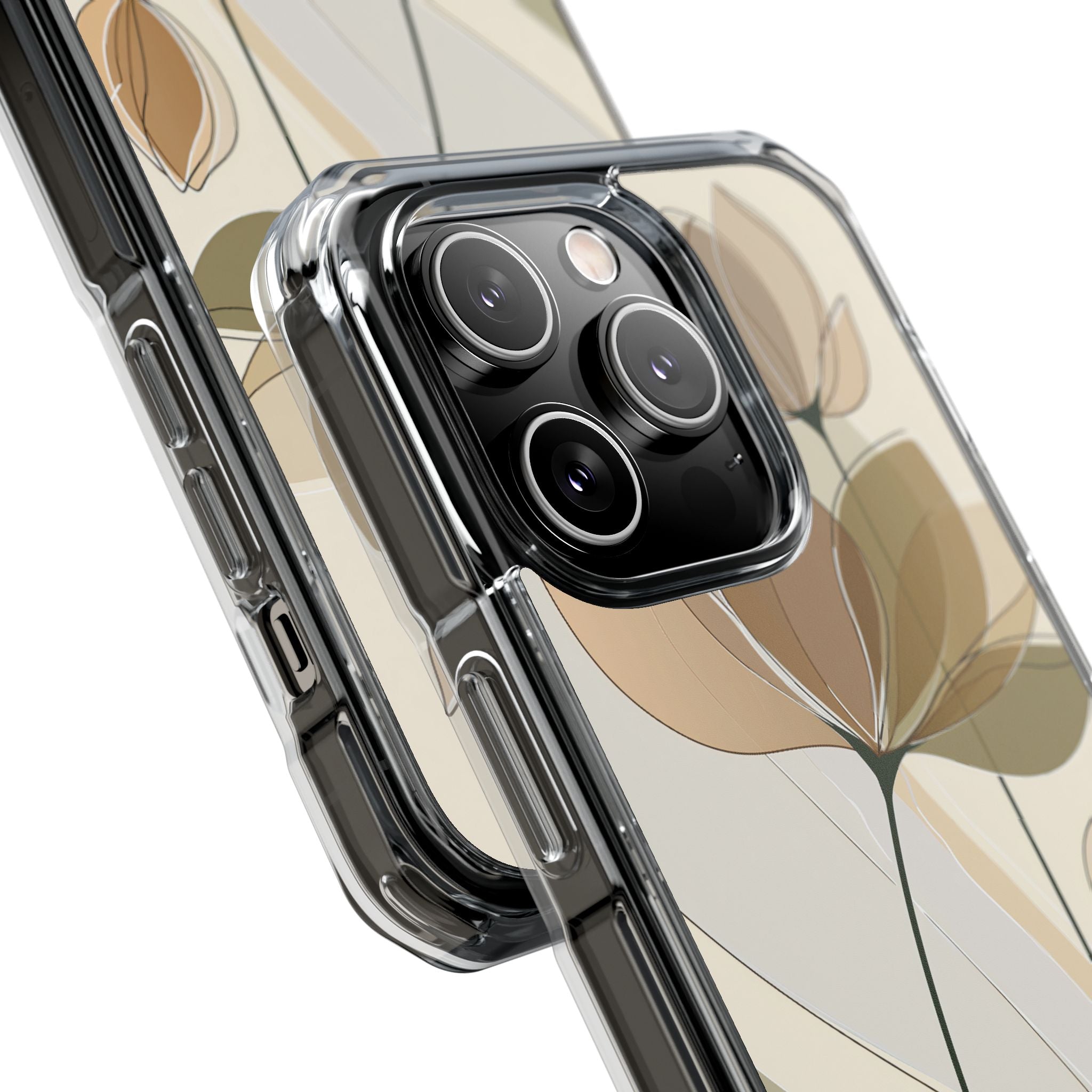 Beige Impact MagSafe Phone Case for iPhone - Muted Ochre Petals