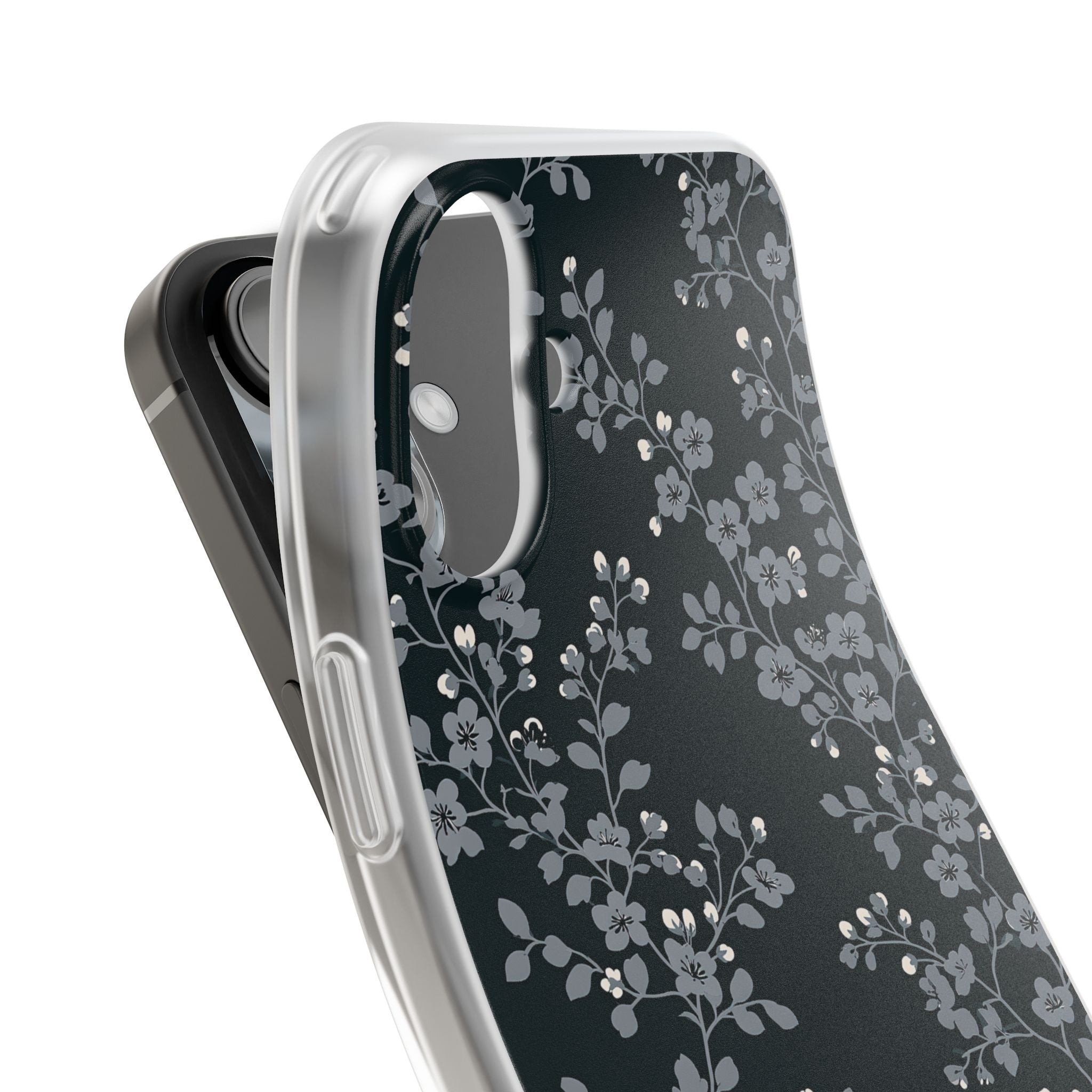 Black Lite Phone Case for iPhone - Midnight Slate Blossom