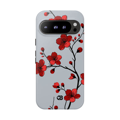 Grey Tough Phone Case for Google Pixel - Crimson Blossom Onyx