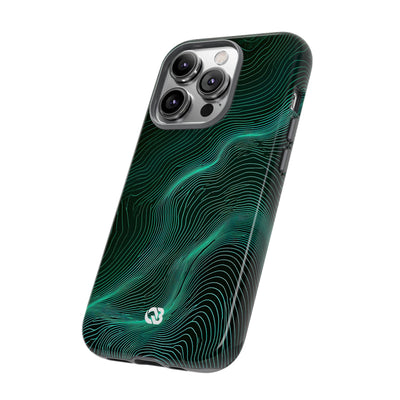 Teal Tough Phone Case for iPhone - Neon Jade Contour