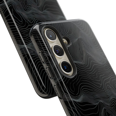 Black Tough Phone Case for Samsung - Obsidian Topo Wireframe