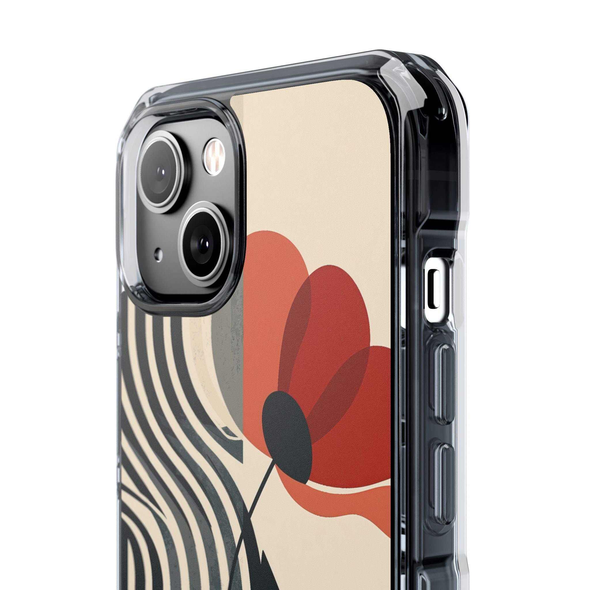 Beige Impact MagSafe Phone Case for iPhone - Crimson Line Bloom