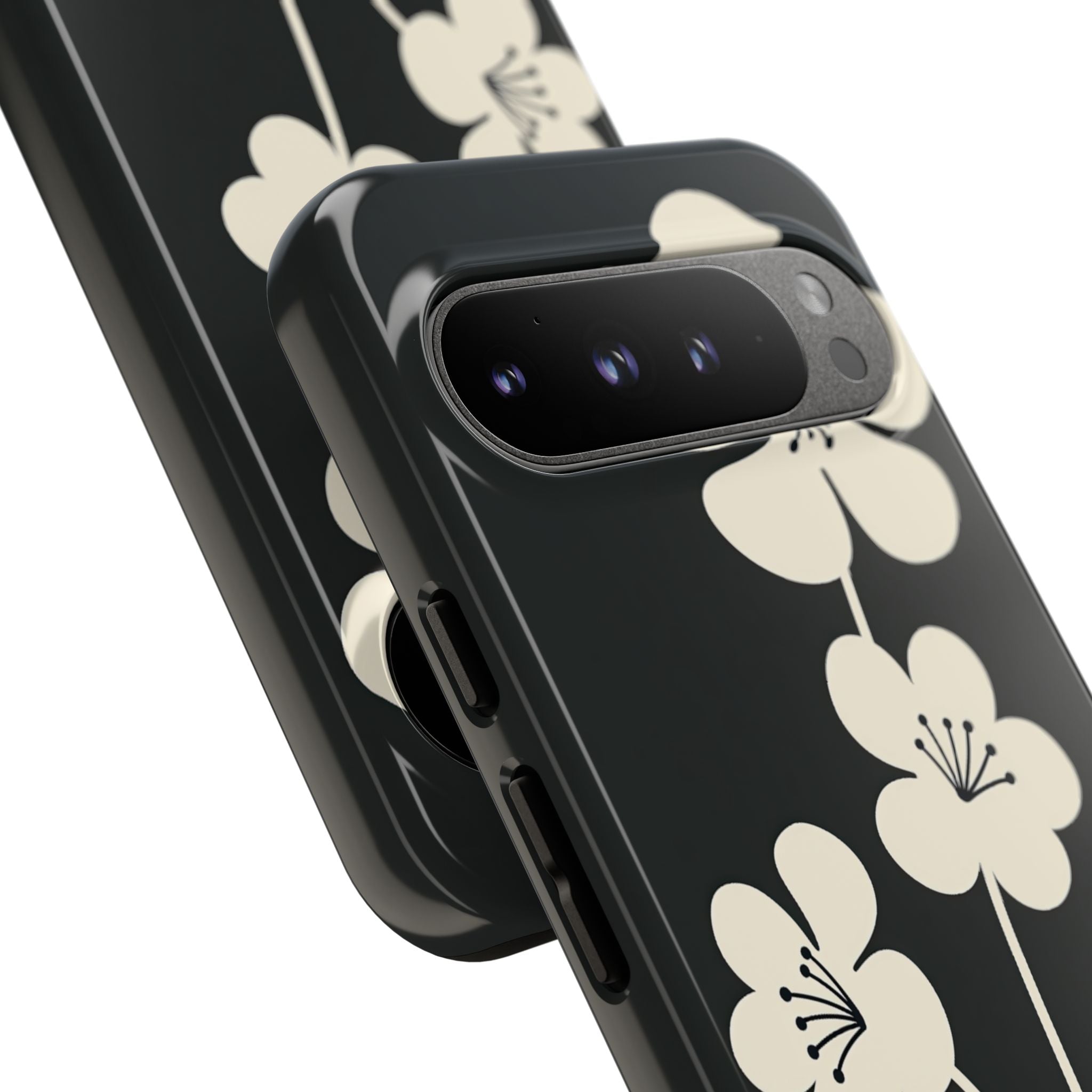 Black Tough Phone Case for Google Pixel - Obsidian Cream Bloom