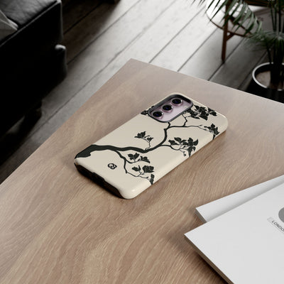 Beige Tough Phone Case for Samsung - Obsidian Bonsai Silhouette