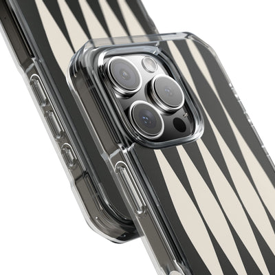 Black Impact MagSafe Phone Case for iPhone - Ivory Spindle Grid