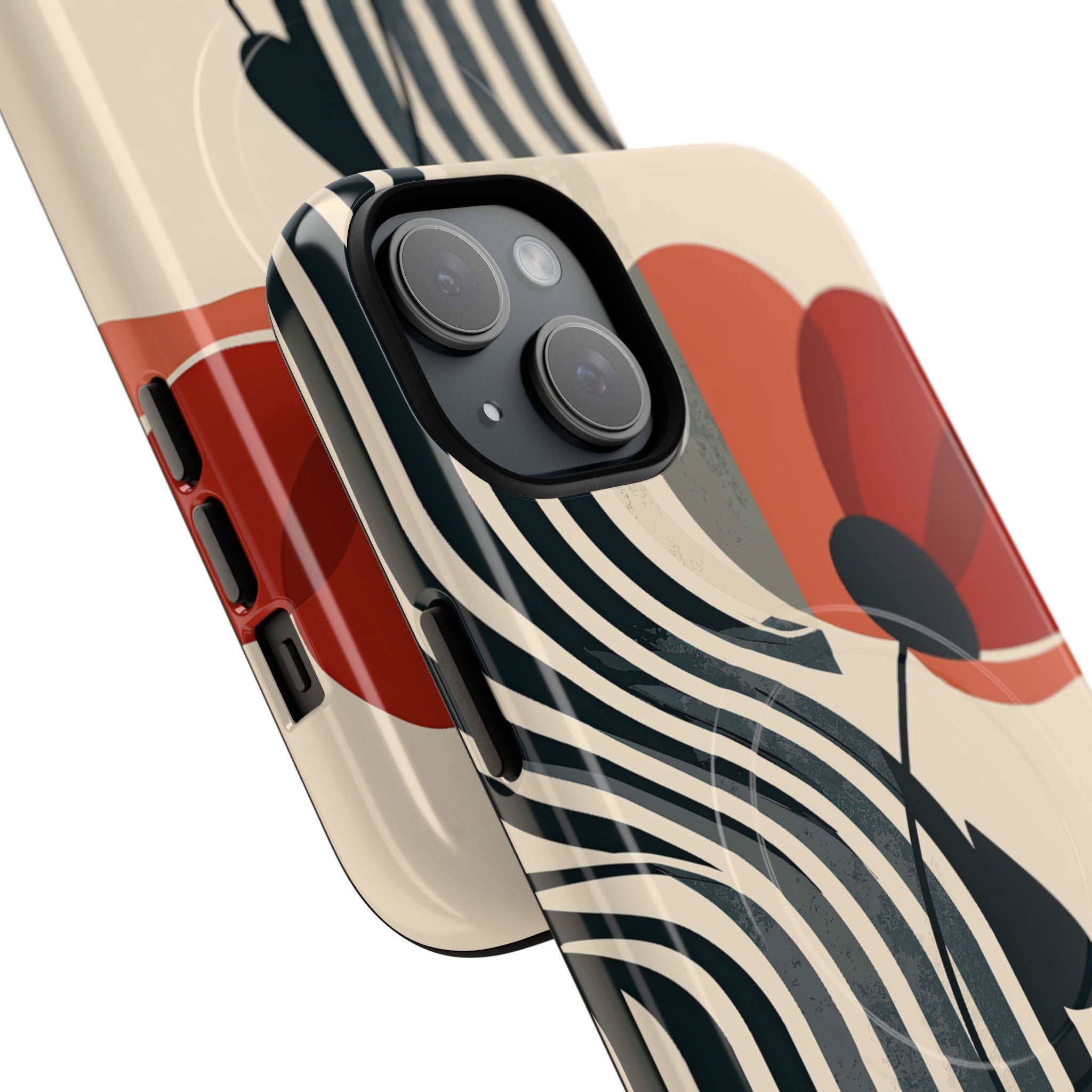 Beige Tough 2.0 Magsafe Phone Case for iPhone - Crimson Line Bloom