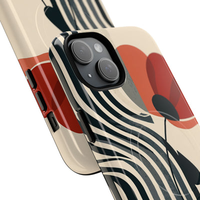 Beige Tough 2.0 Magsafe Phone Case for iPhone - Crimson Line Bloom