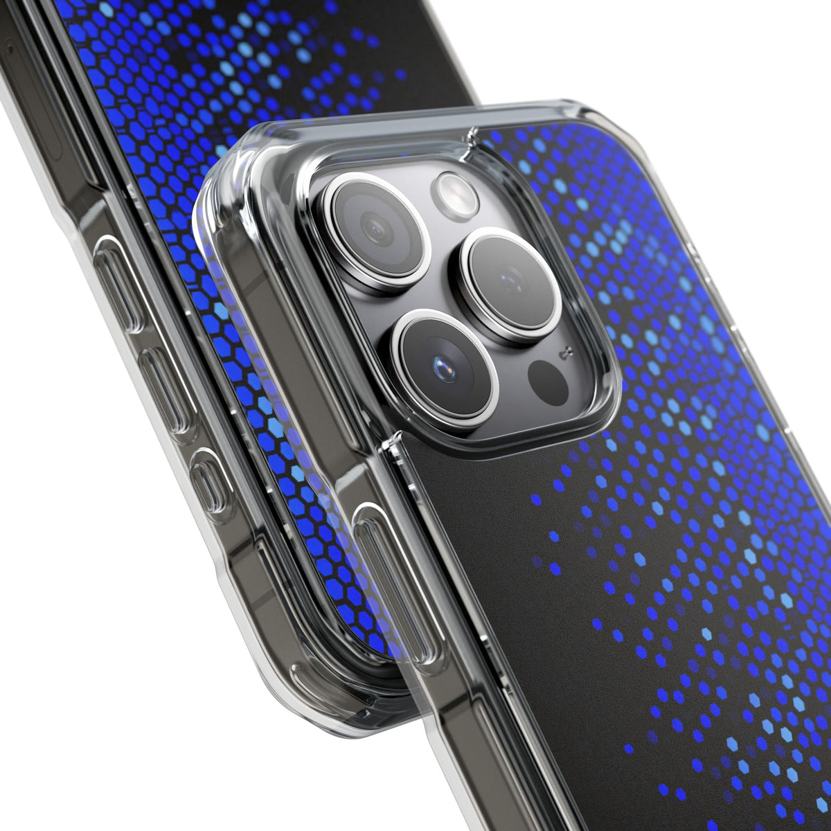 Cobalt Hex Dispersion · Clear Impact Magnetic Phone Case for iPhone · Blue