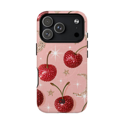 Bedazzled Ruby Cherries · Tough 2.0 Magnetic Phone Case for iPhone · Pink