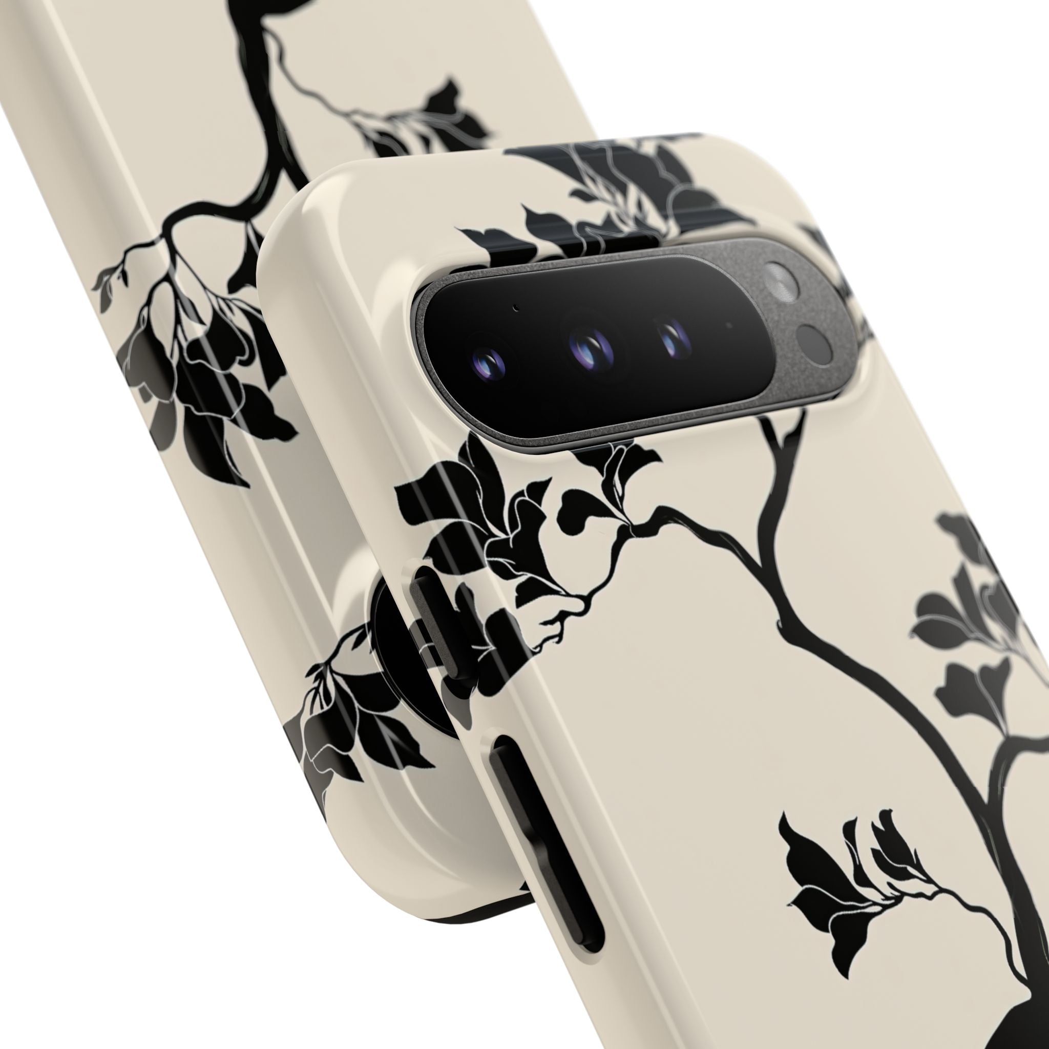 Beige Tough Phone Case for Google Pixel - Obsidian Bonsai Silhouette