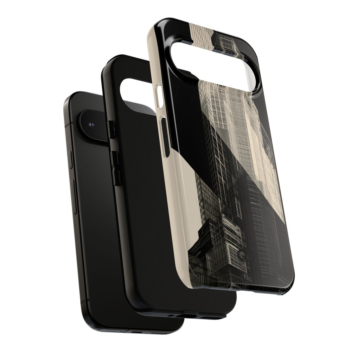 Beige Tough Phone Case for Google Pixel - Monolith Urban Grid