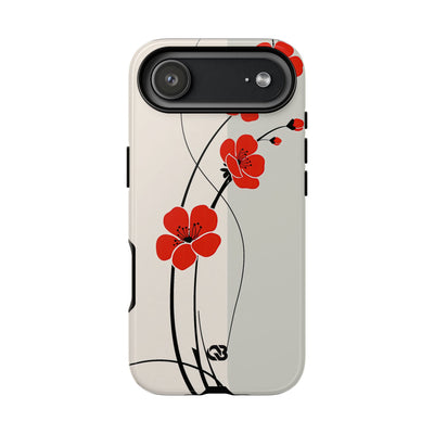 Beige Tough Phone Case for iPhone - Scarlet Ink Petals