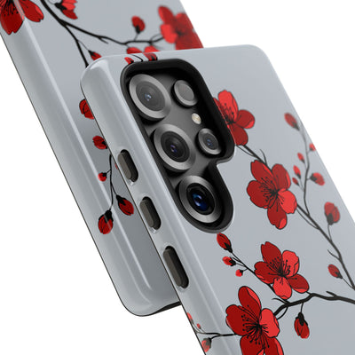Grey Tough Phone Case for Samsung - Crimson Blossom Onyx