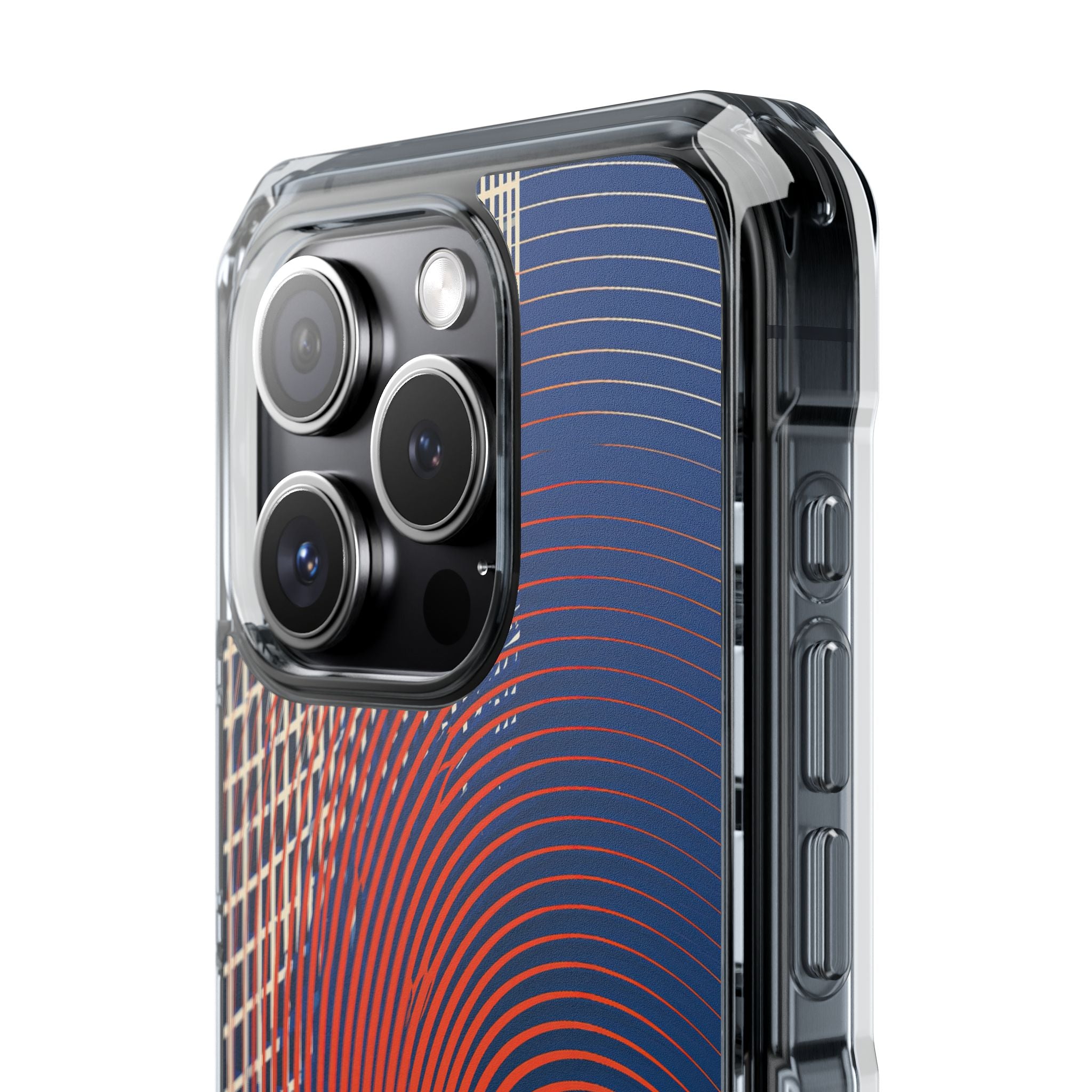 Blue Impact MagSafe Phone Case for iPhone - Orange Orbit Grid