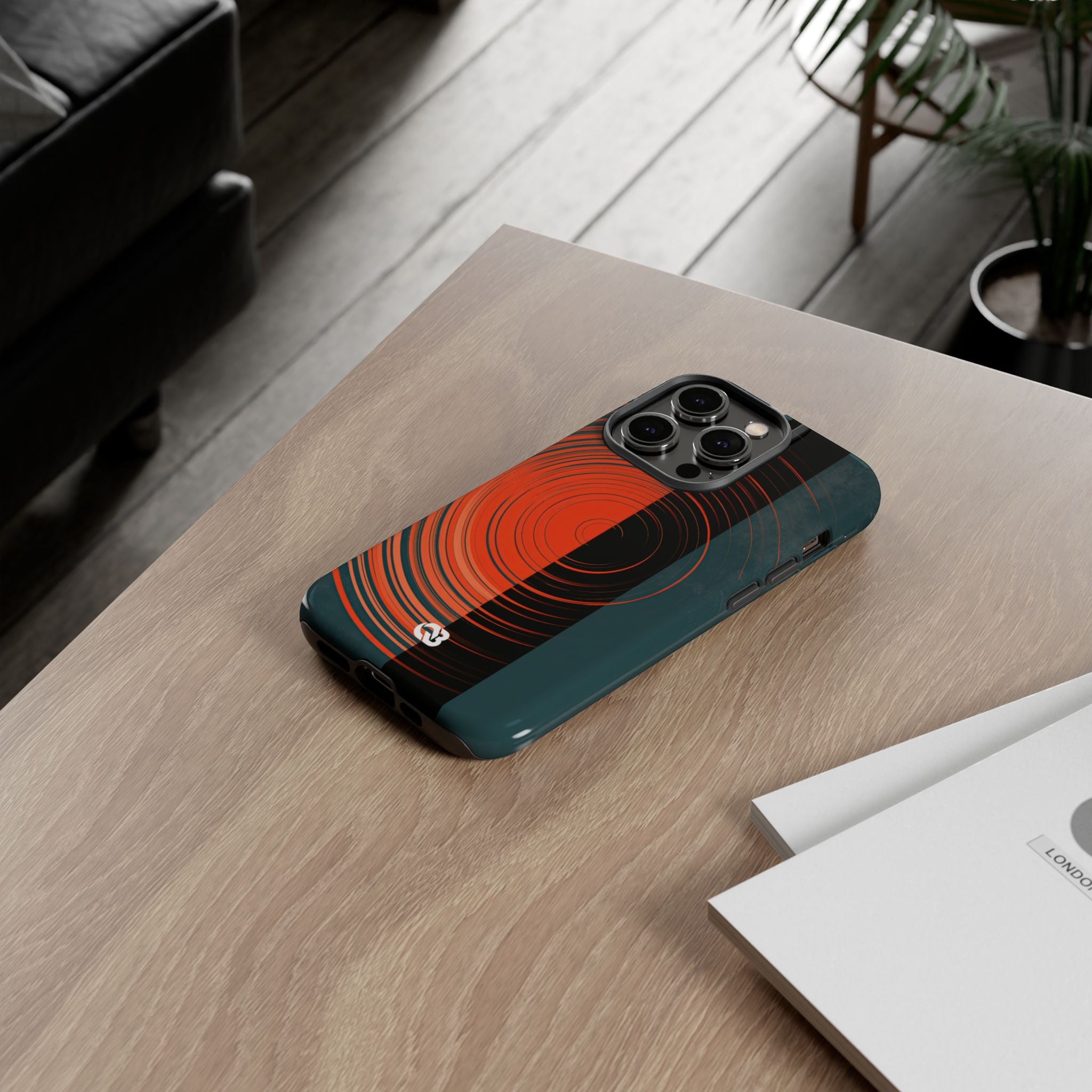 Teal Tough Phone Case for iPhone - Burnt Slate Radial