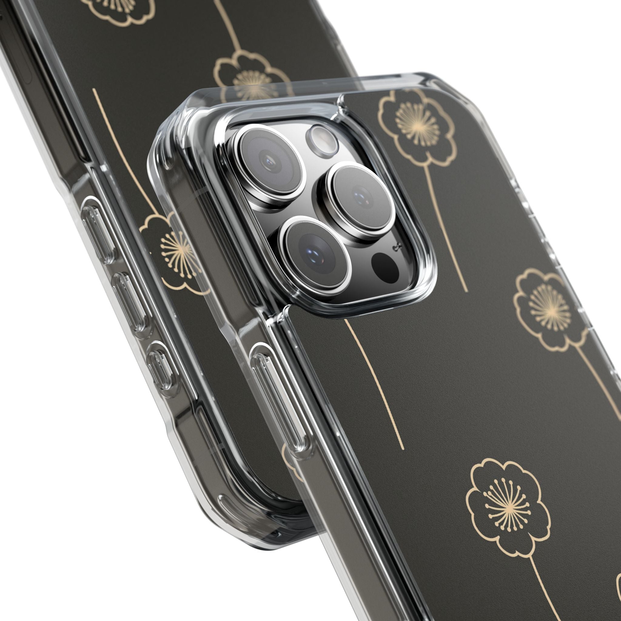 Black Impact MagSafe Phone Case for iPhone - Obsidian Sand Petals