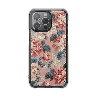 Blush Peony Jacquard · Clear Impact Magnetic Phone Case for iPhone ·  Pink