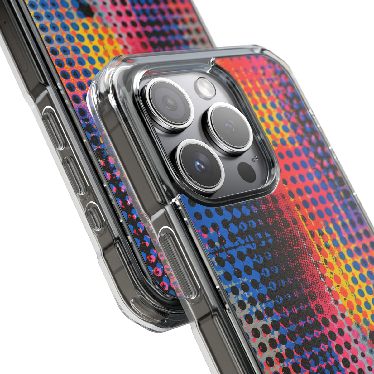Chromatic Halftone Grid · Clear Impact Magnetic Phone Case for iPhone ·  Blue