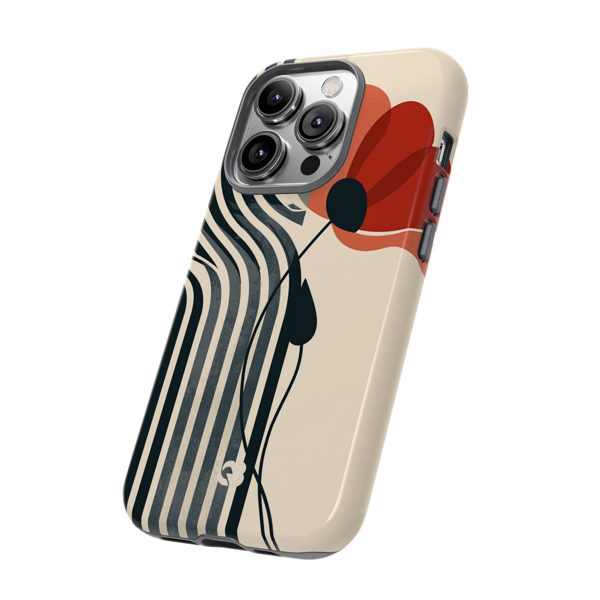 Beige Tough Phone Case for iPhone - Crimson Line Bloom