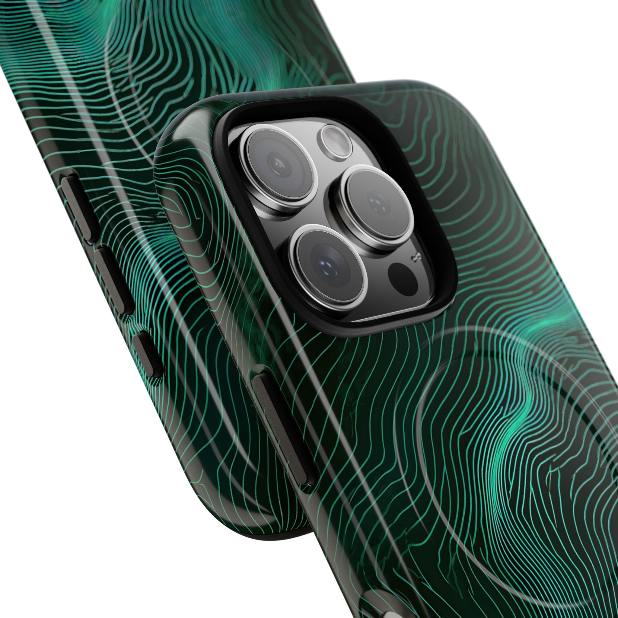 Teal Tough 2.0 Magsafe Phone Case for iPhone - Neon Jade Contour