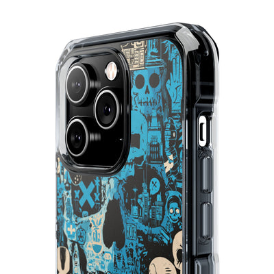 Electric Skull Graffiti · Clear Impact Magnetic Phone Case for iPhone · Blue