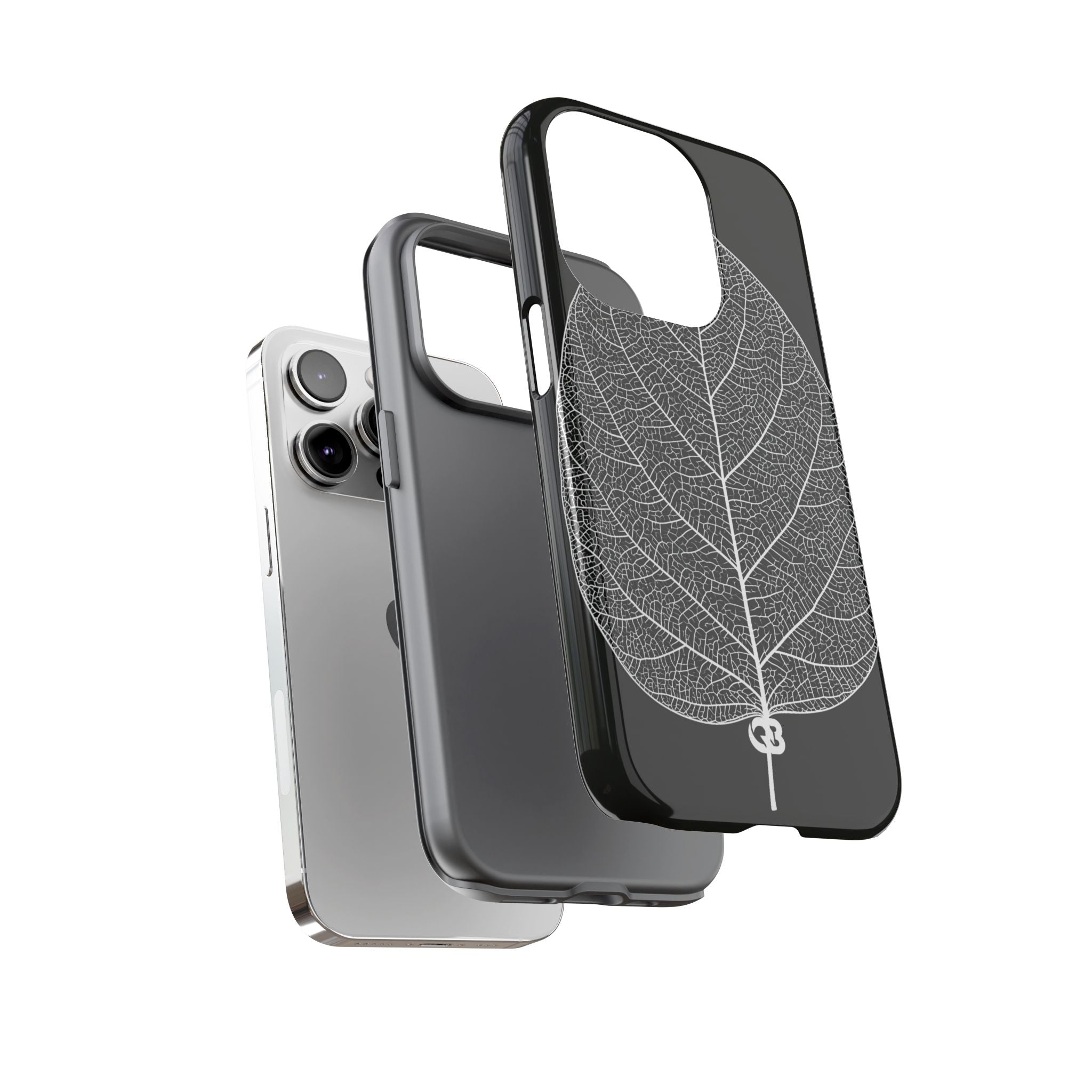 Black Tough Phone Case for iPhone - Bleached Leaf Lattice
