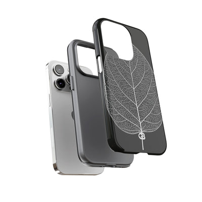 Black Tough Phone Case for iPhone - Bleached Leaf Lattice