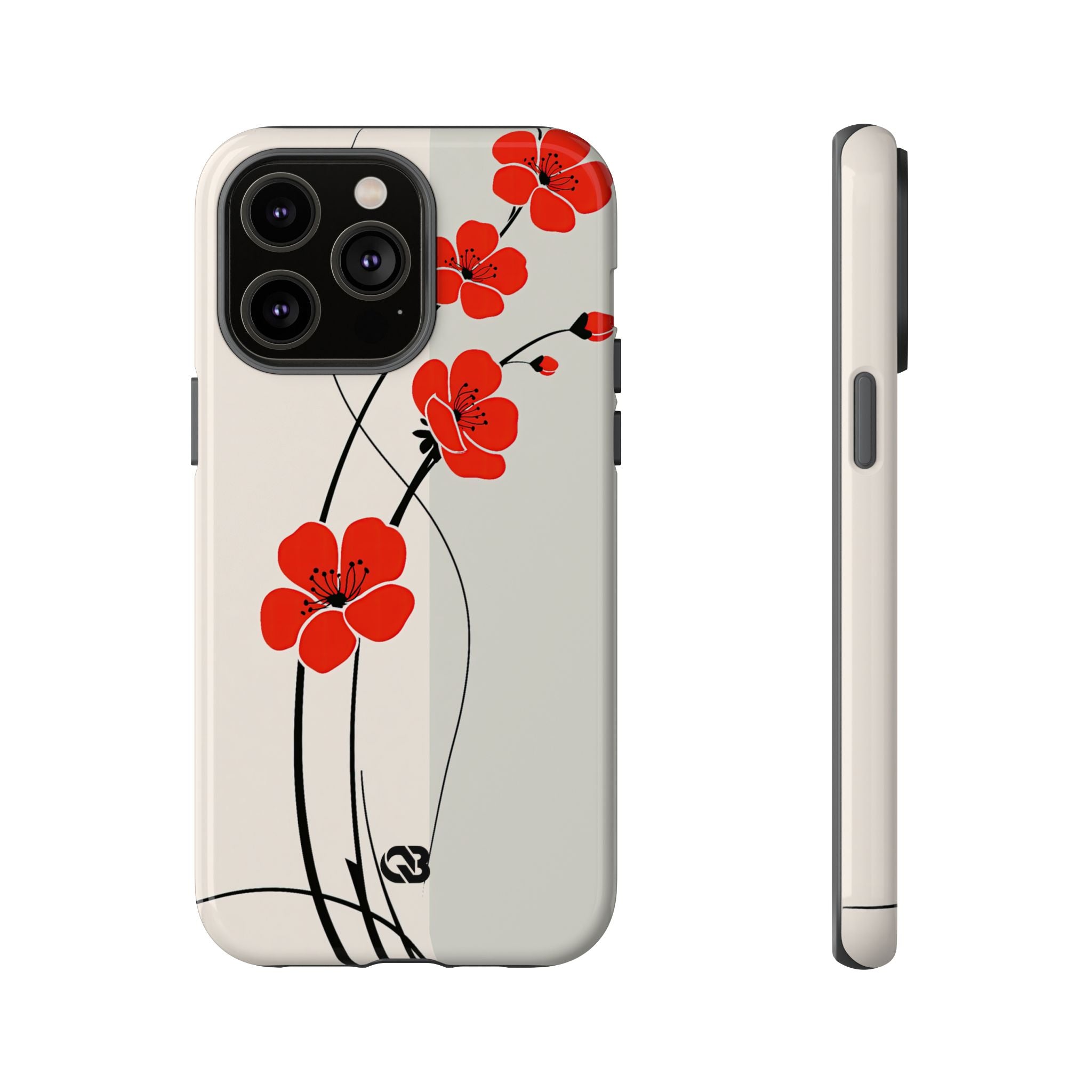 Beige Tough Phone Case for iPhone - Scarlet Ink Petals