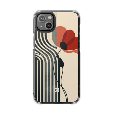Beige Impact MagSafe Phone Case for iPhone - Crimson Line Bloom
