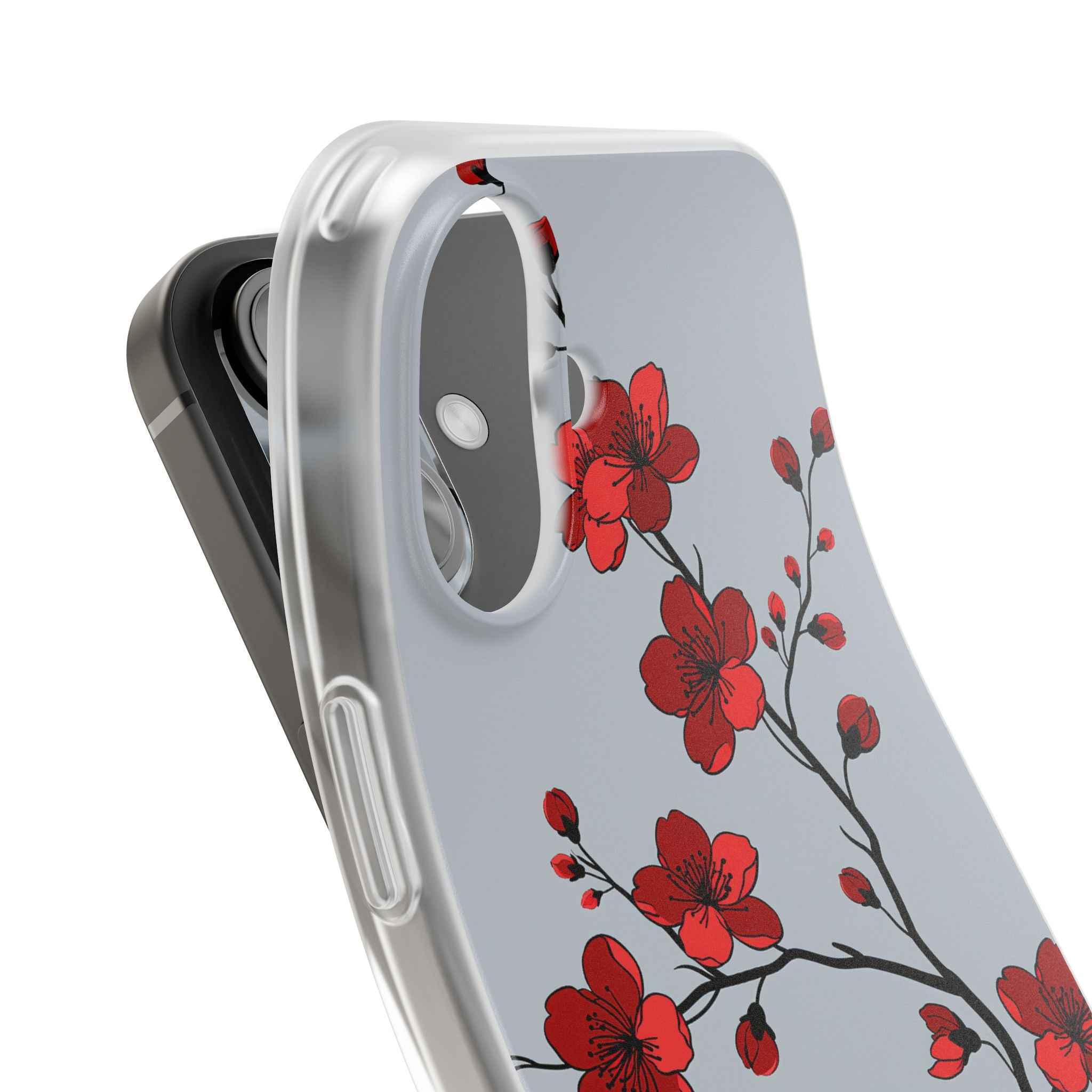 Grey Lite Phone Case for iPhone - Crimson Blossom Onyx