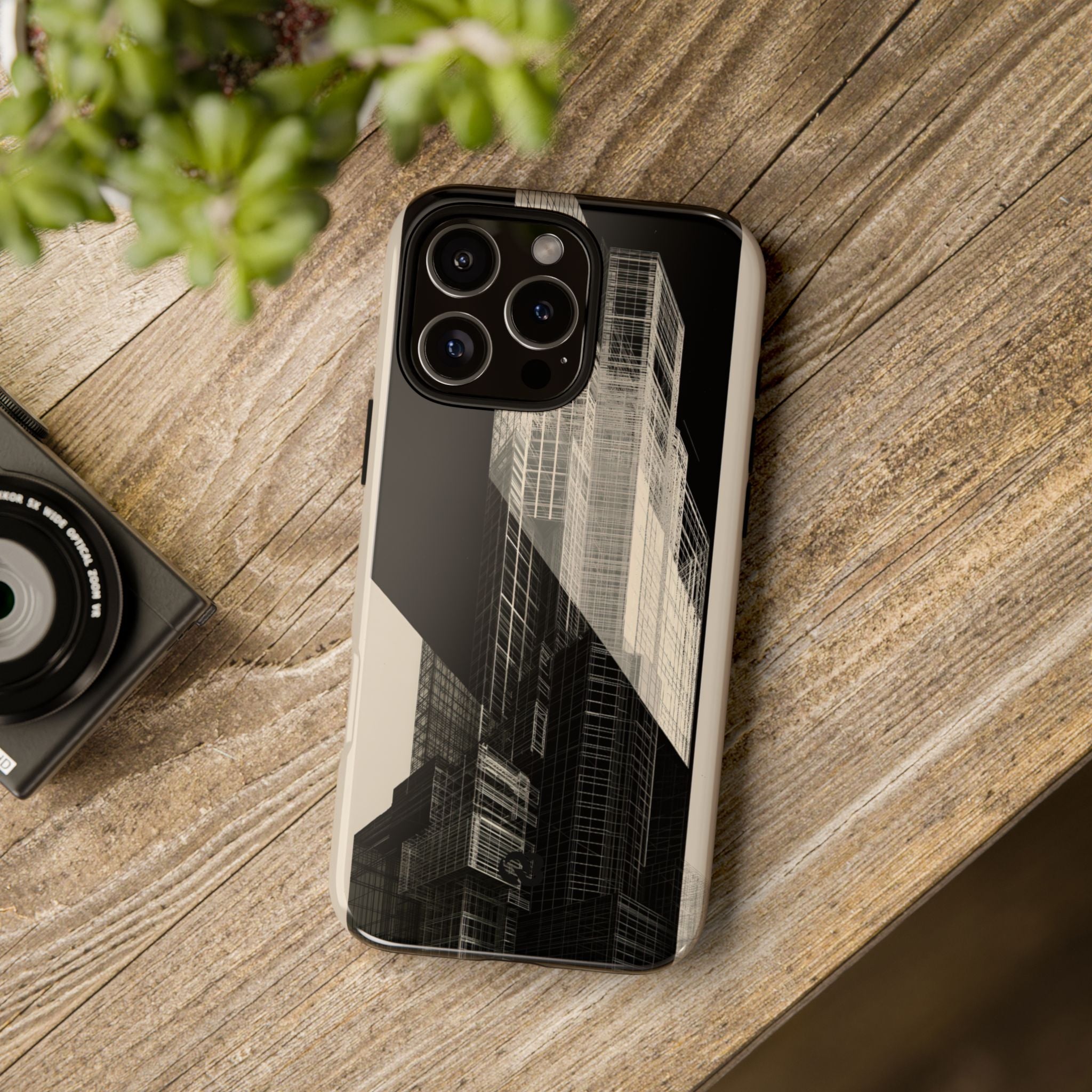 Beige Tough Phone Case for iPhone - Monolith Urban Grid