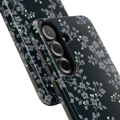 Black Tough Phone Case for Samsung - Midnight Slate Blossom