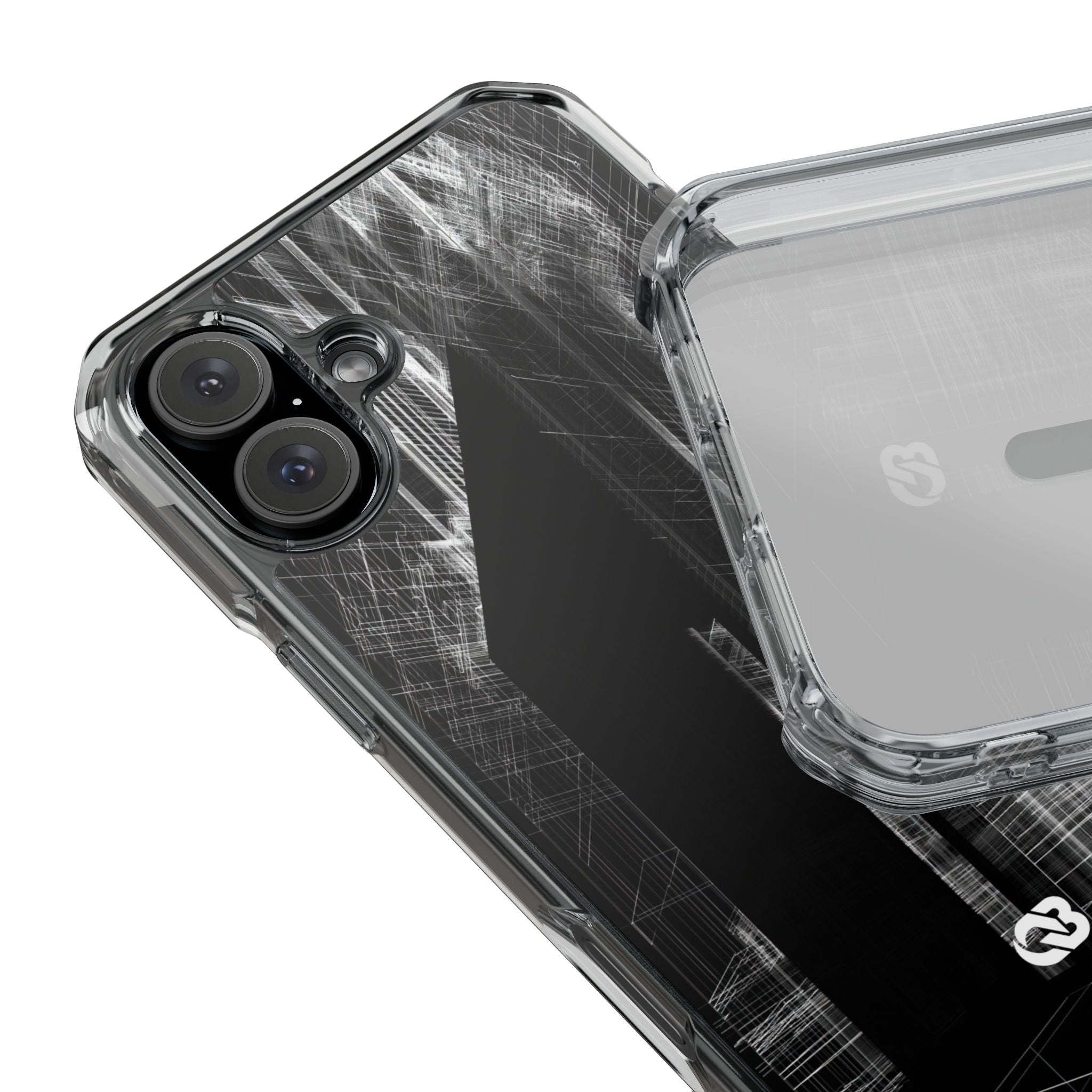 Black Impact MagSafe Phone Case for iPhone - Ghost Urban Wireframe