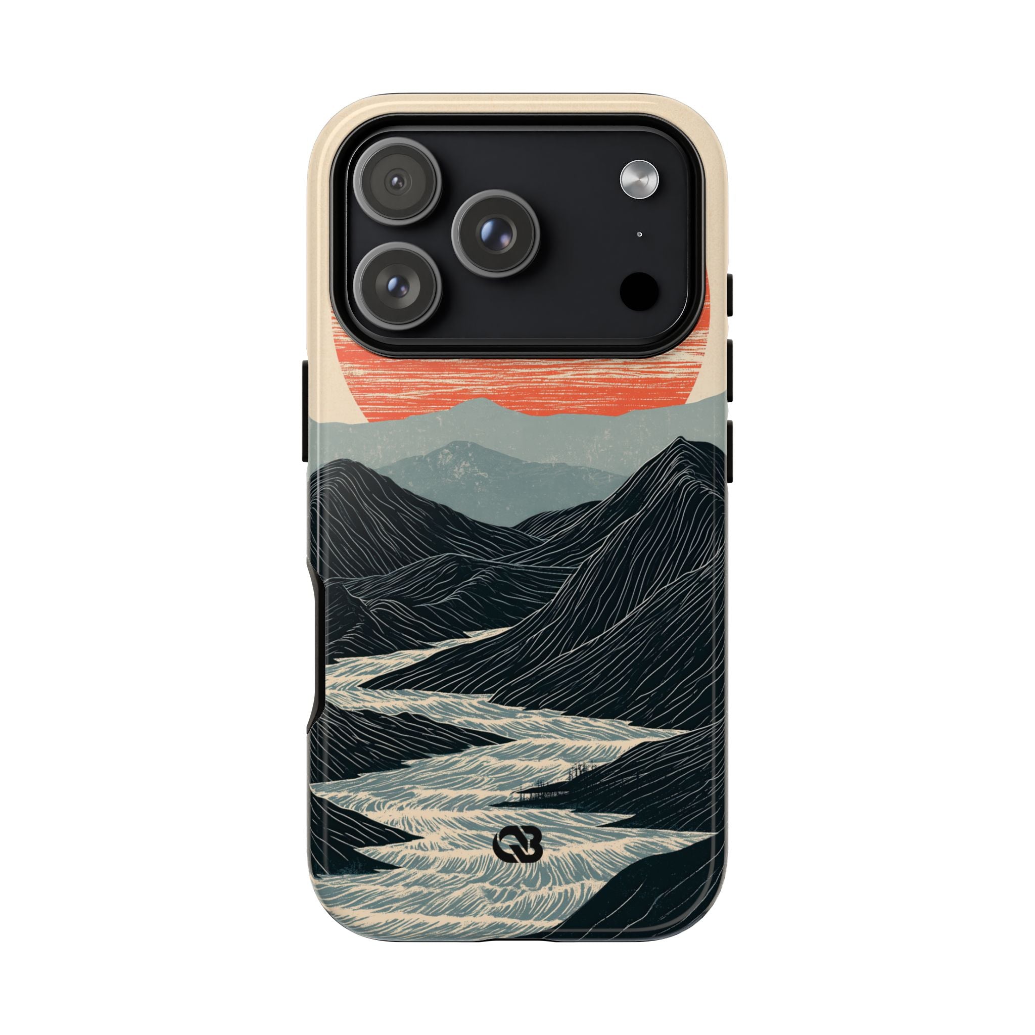 Beige Tough Phone Case for iPhone - Crimson Ridge Flow