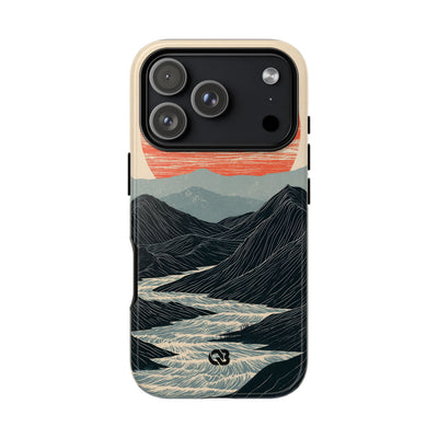 Beige Tough Phone Case for iPhone - Crimson Ridge Flow