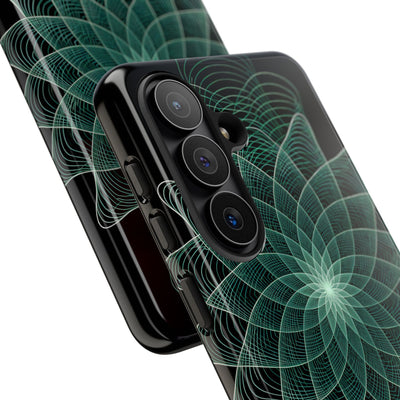 Green Tough Phone Case for Samsung - Cyan Signal Bloom