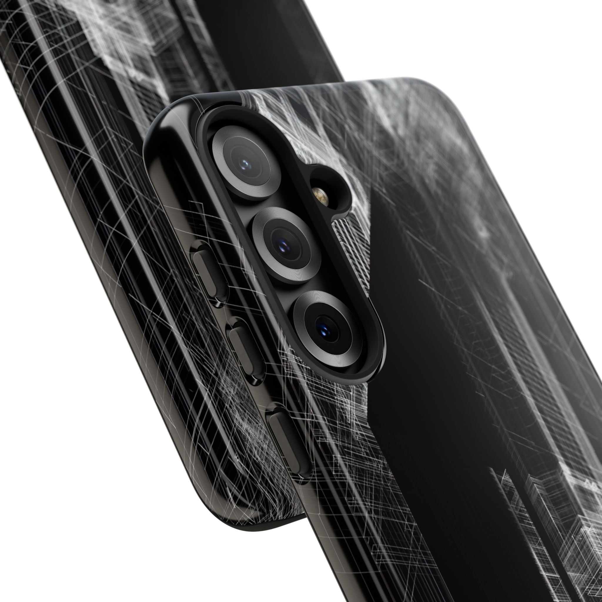Black Tough Phone Case for Samsung - Ghost Urban Wireframe