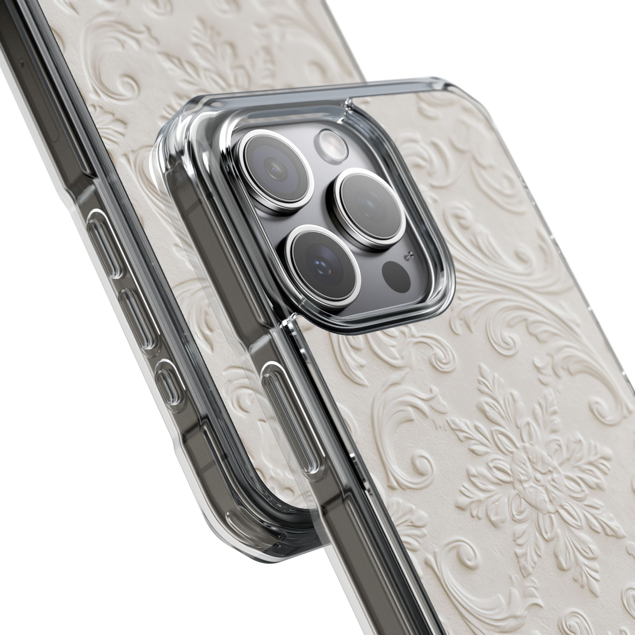 White Impact MagSafe Phone Case for iPhone - Alabaster Floral Relief