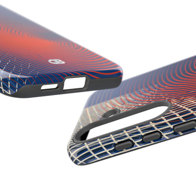 Blue Tough Phone Case for Samsung - Orange Orbit Grid